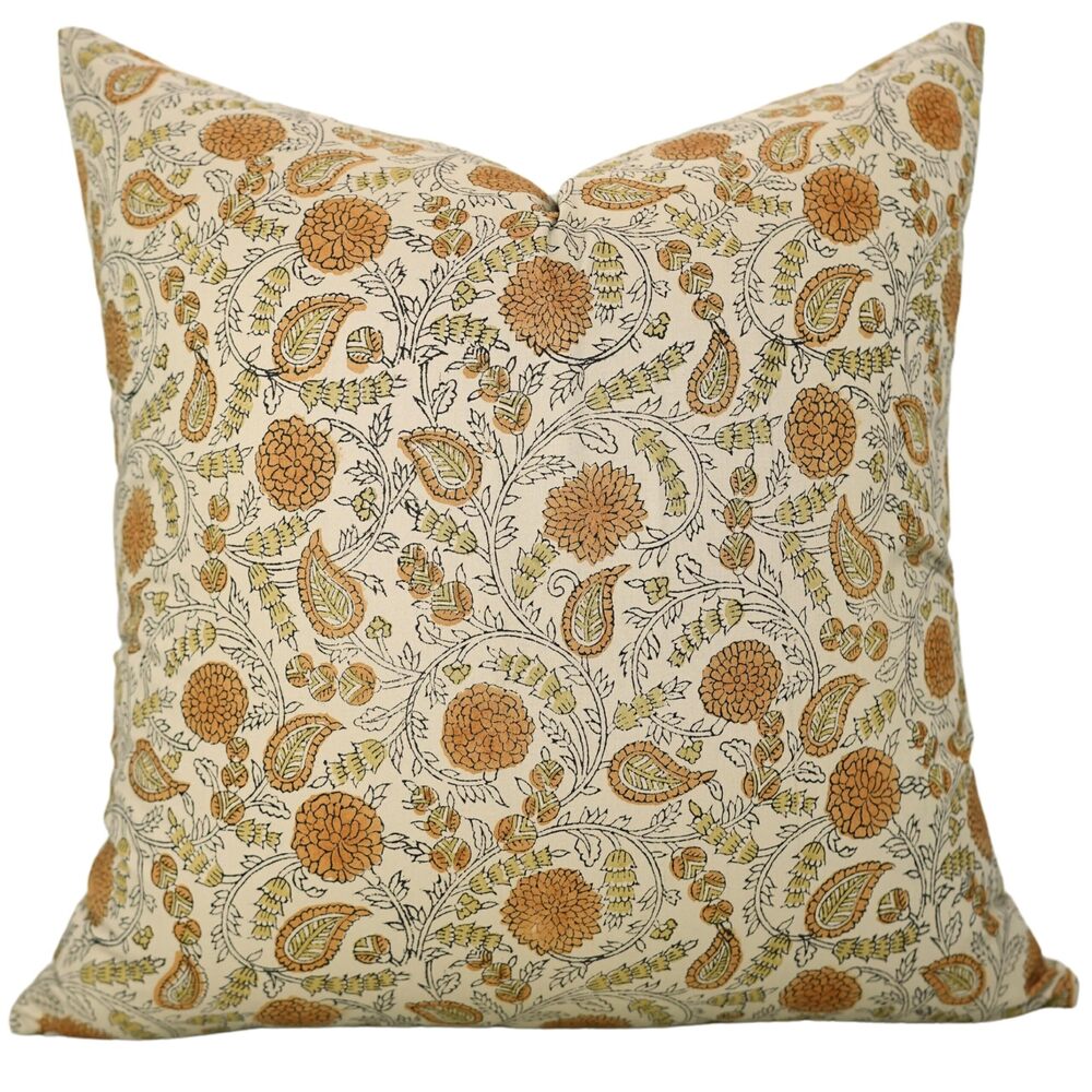 4890 Handmade Block Print Satin Cotton 18X18 Inch Decorative Throw Accent
